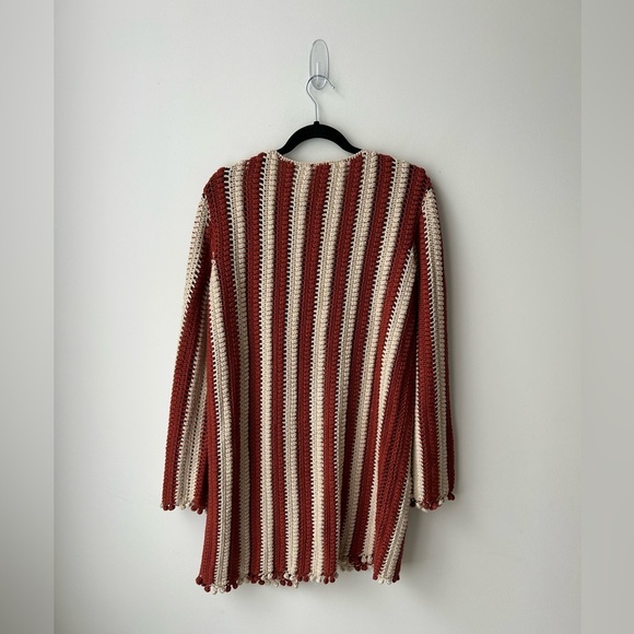 Zara collection crochet knit long boho cardigan coat two tone striped - Picture 11 of 13